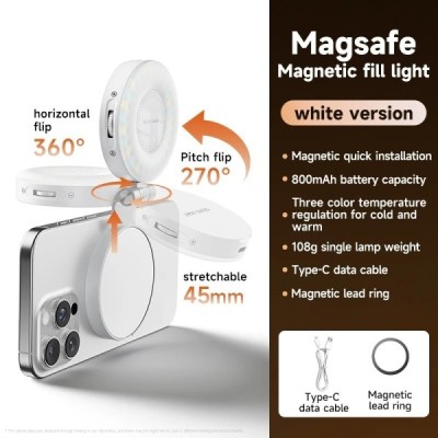 Luce magnetica per selfie MagSafe 3 in 1 per iPhone e Android con specchio a 360°