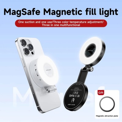 Luz magnética para selfies MagSafe 3 en 1 para iPhone y Android con espejo de 360°