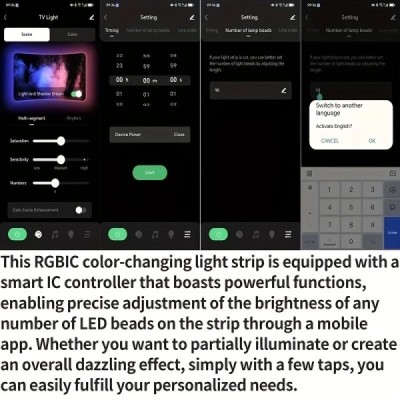 Bande LED RGBIC synchronisable pour téléviseurs de 42 à 75 pouces avec Coma